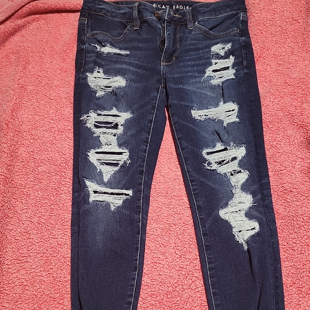 American Eagle Outfitters Women's Ripped Dark Blue Skinny Jeans